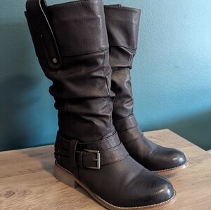 Black Leather Moto Boots